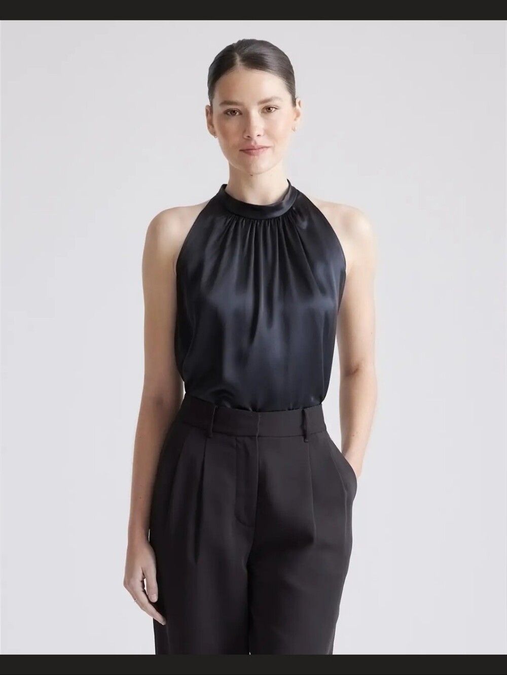 Quince Black Satin Halter Top
